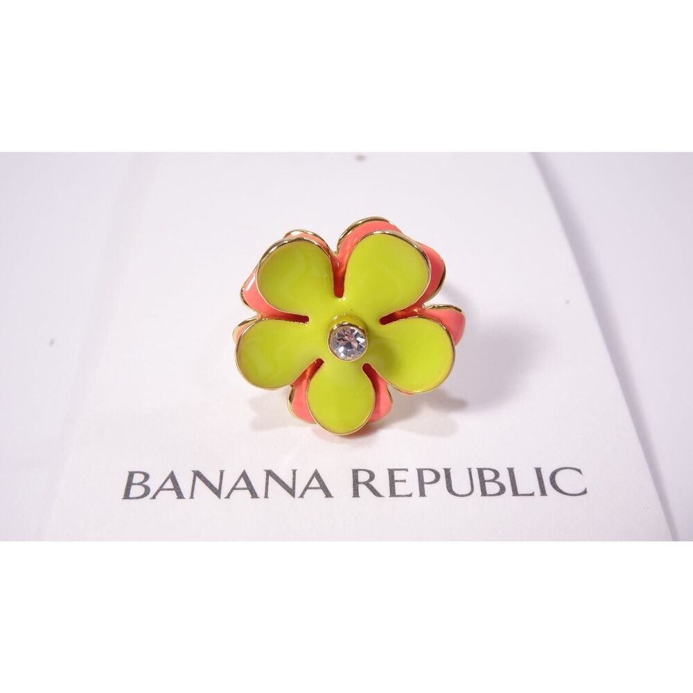 Banana Republic Women's Floral Enamel Layered Ring NWT 58 YLW PEACH Adjustable
